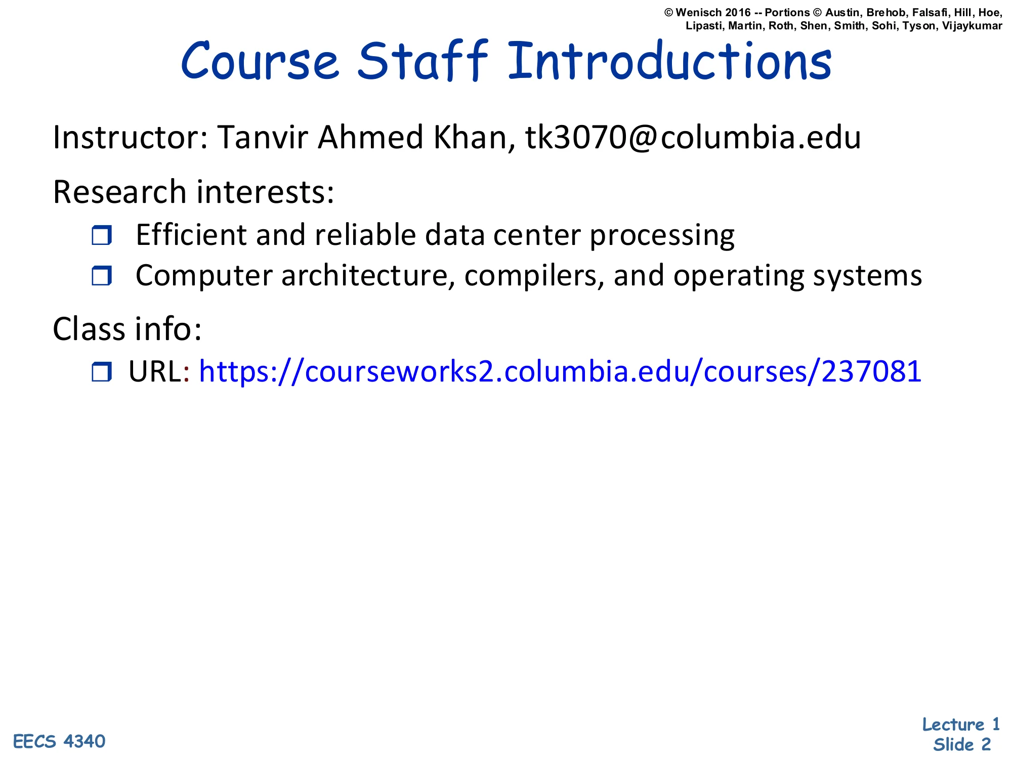 Course Staff Introductions (slide 2)