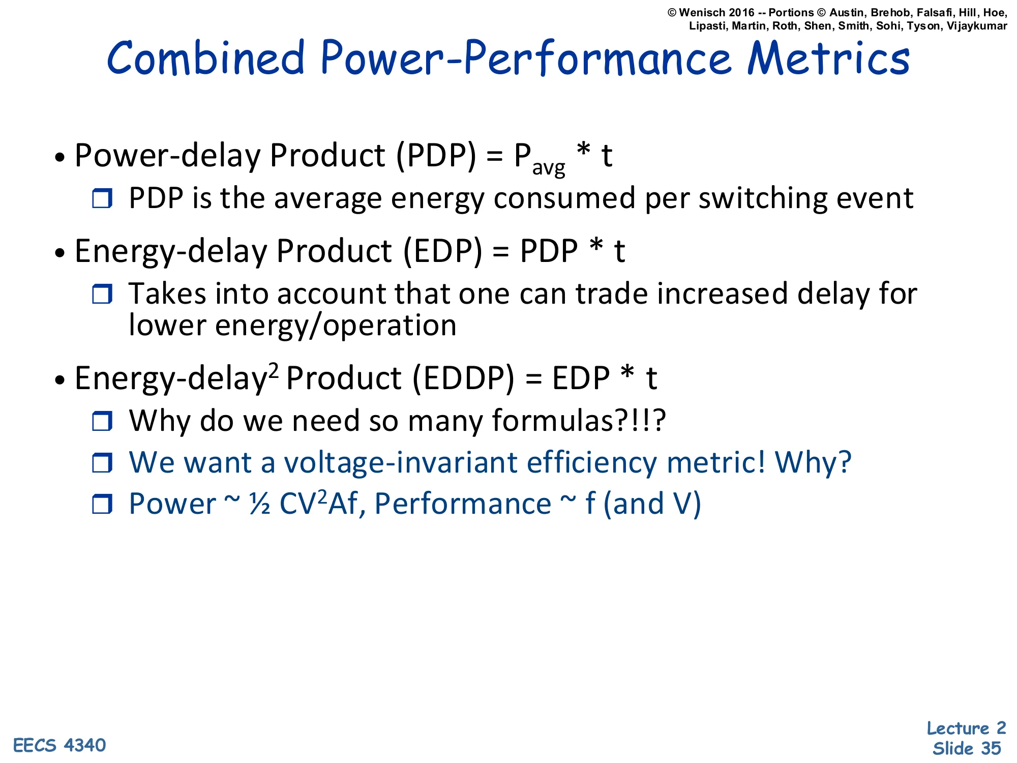 Combined Power-Performance Metrics (slide 35)