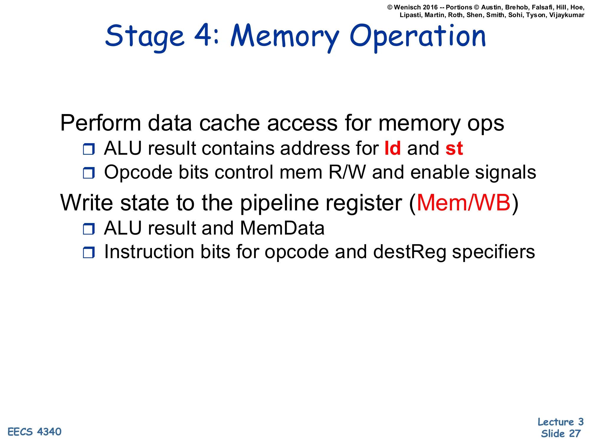 Stage 4: Memory Operation (slide 27)
