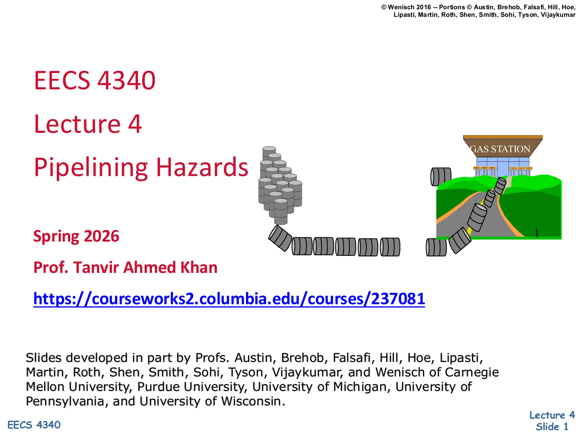 EECS 4340 · Lecture 4 — Pipelining Hazards (slide 1)