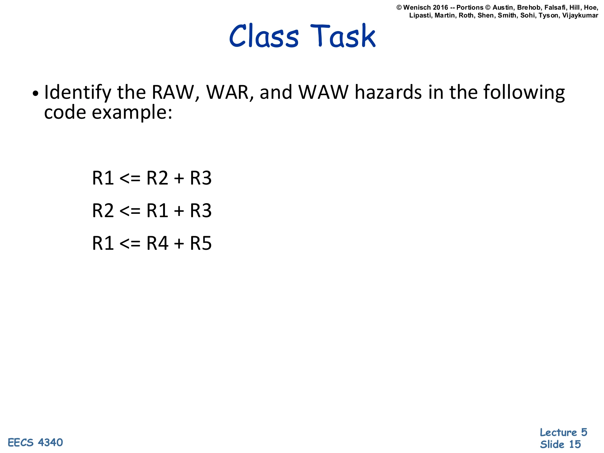 Class Task — Identify Hazards (slide 15)