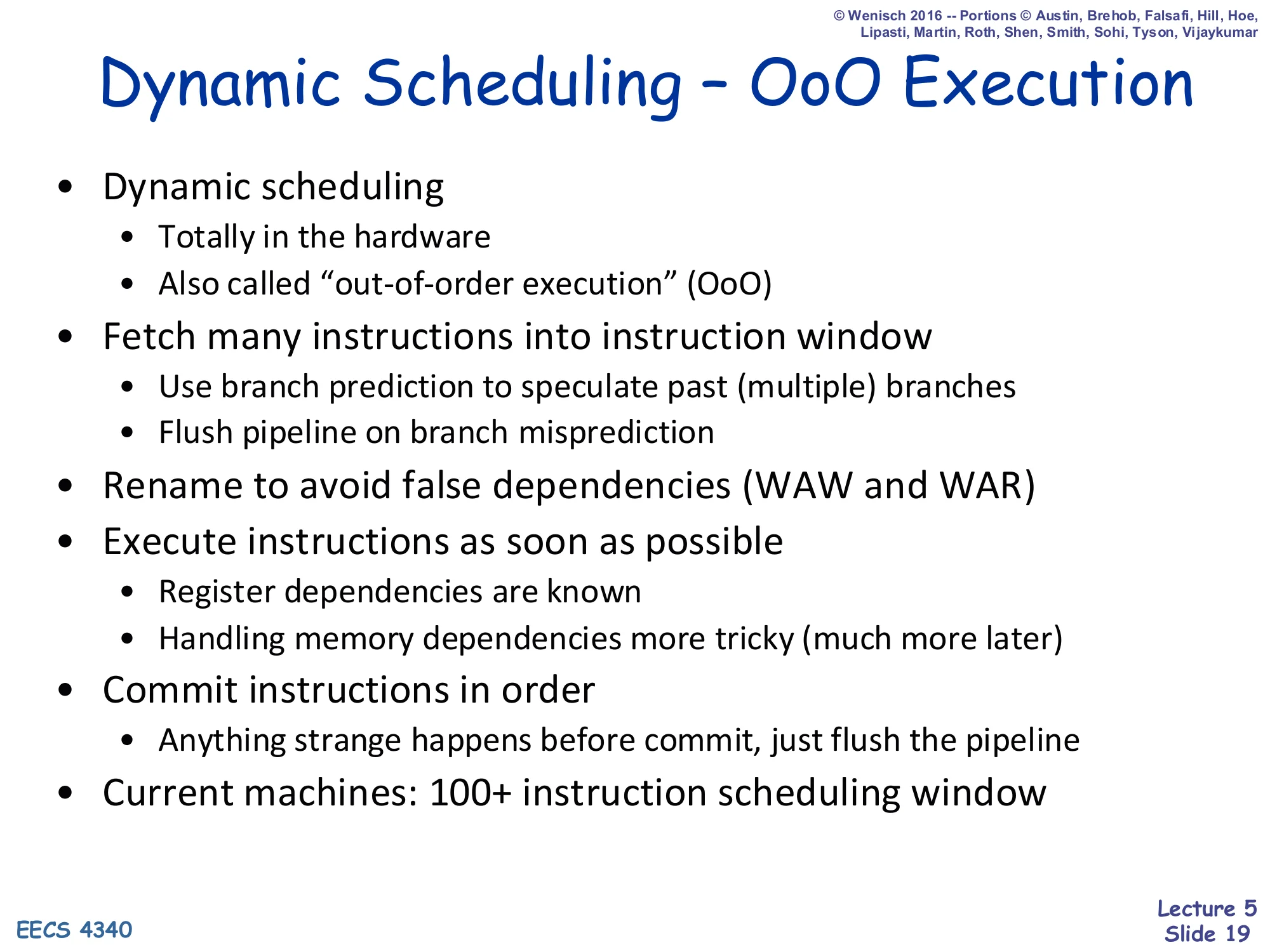 Dynamic Scheduling — OoO Execution (slide 19)