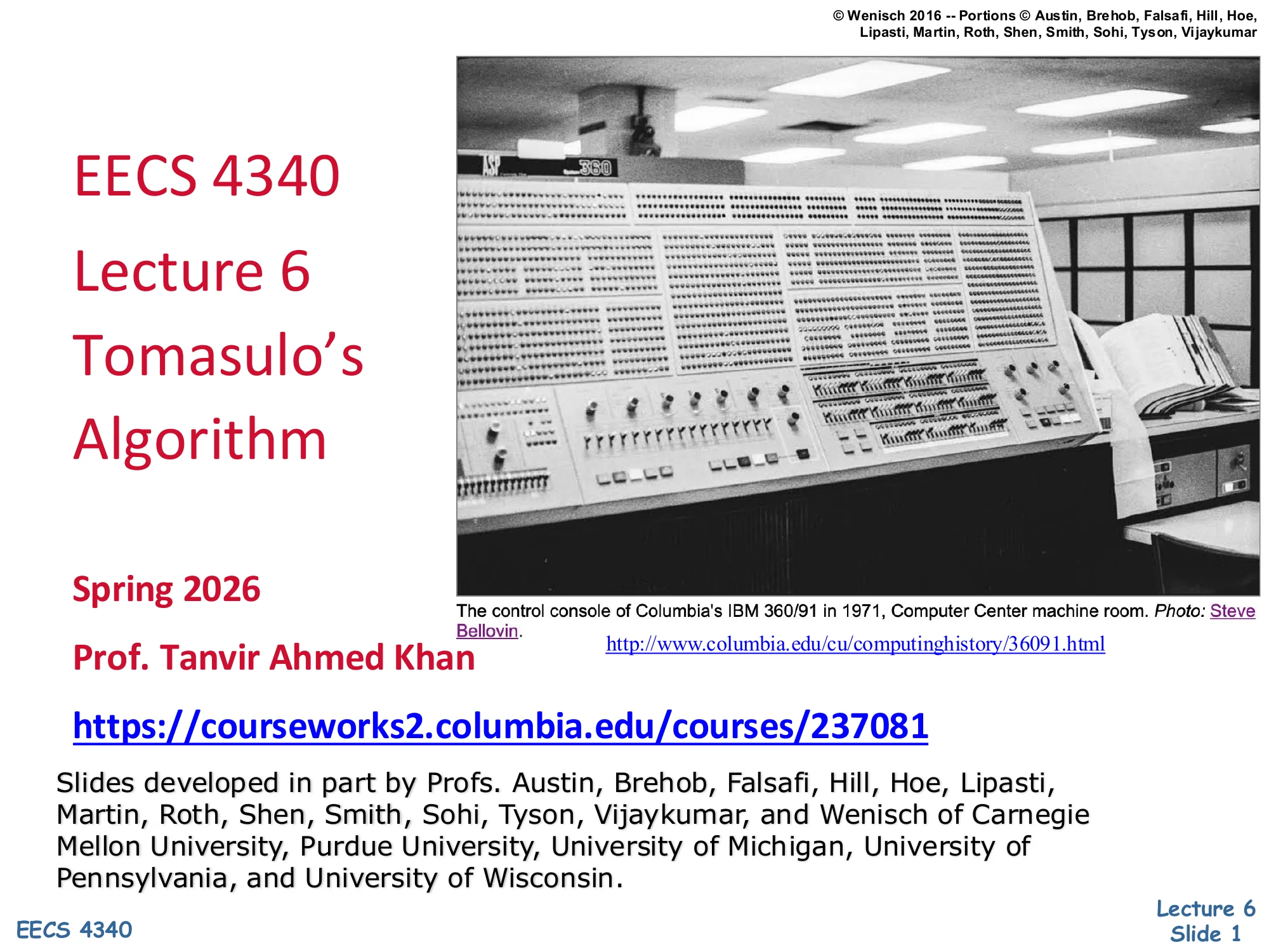 CSEE 4340 Lecture 6 — Tomasulo's Algorithm (slide 1)