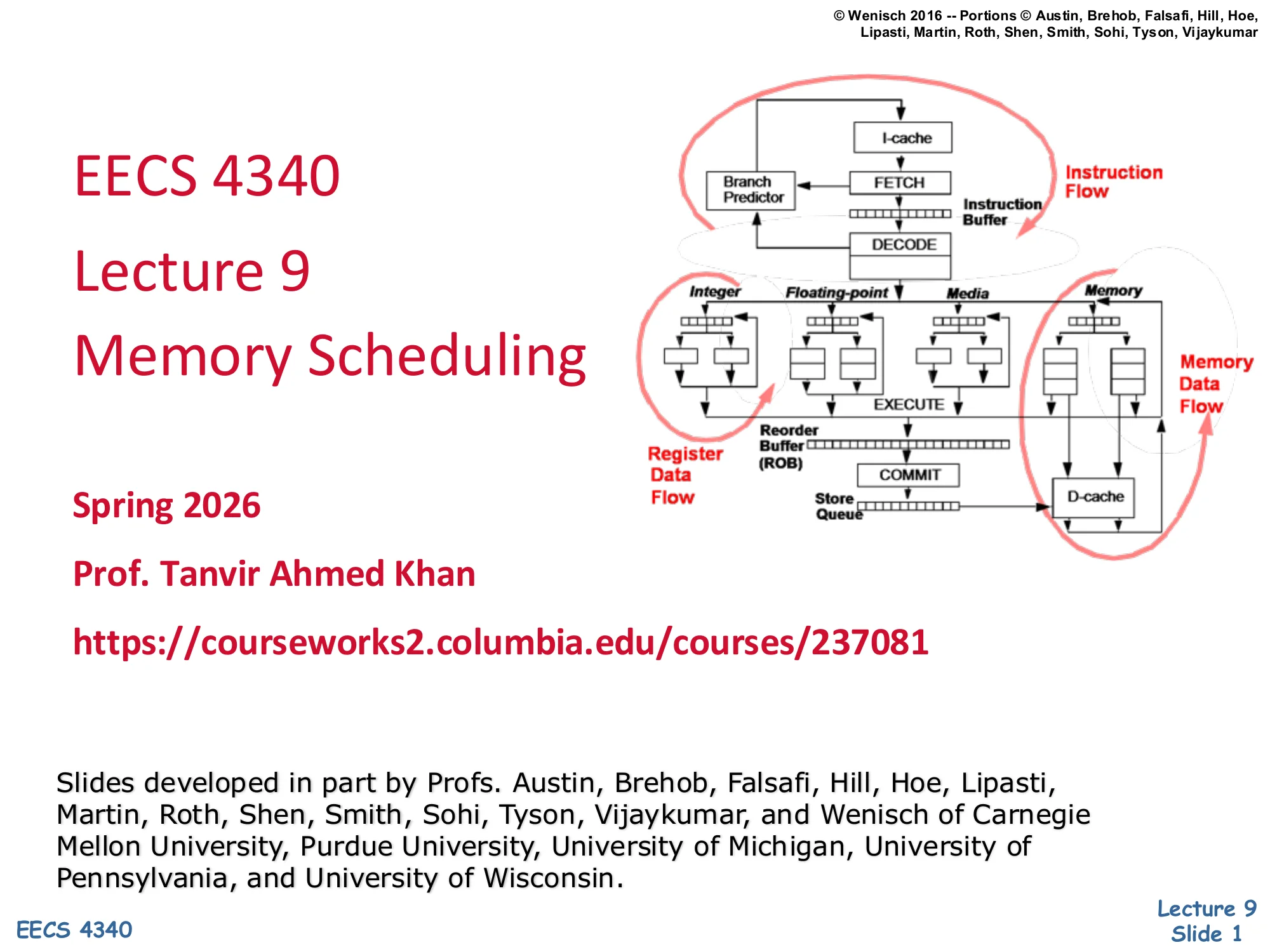 CSEE 4340 Lecture 9 — Memory Scheduling (slide 1)