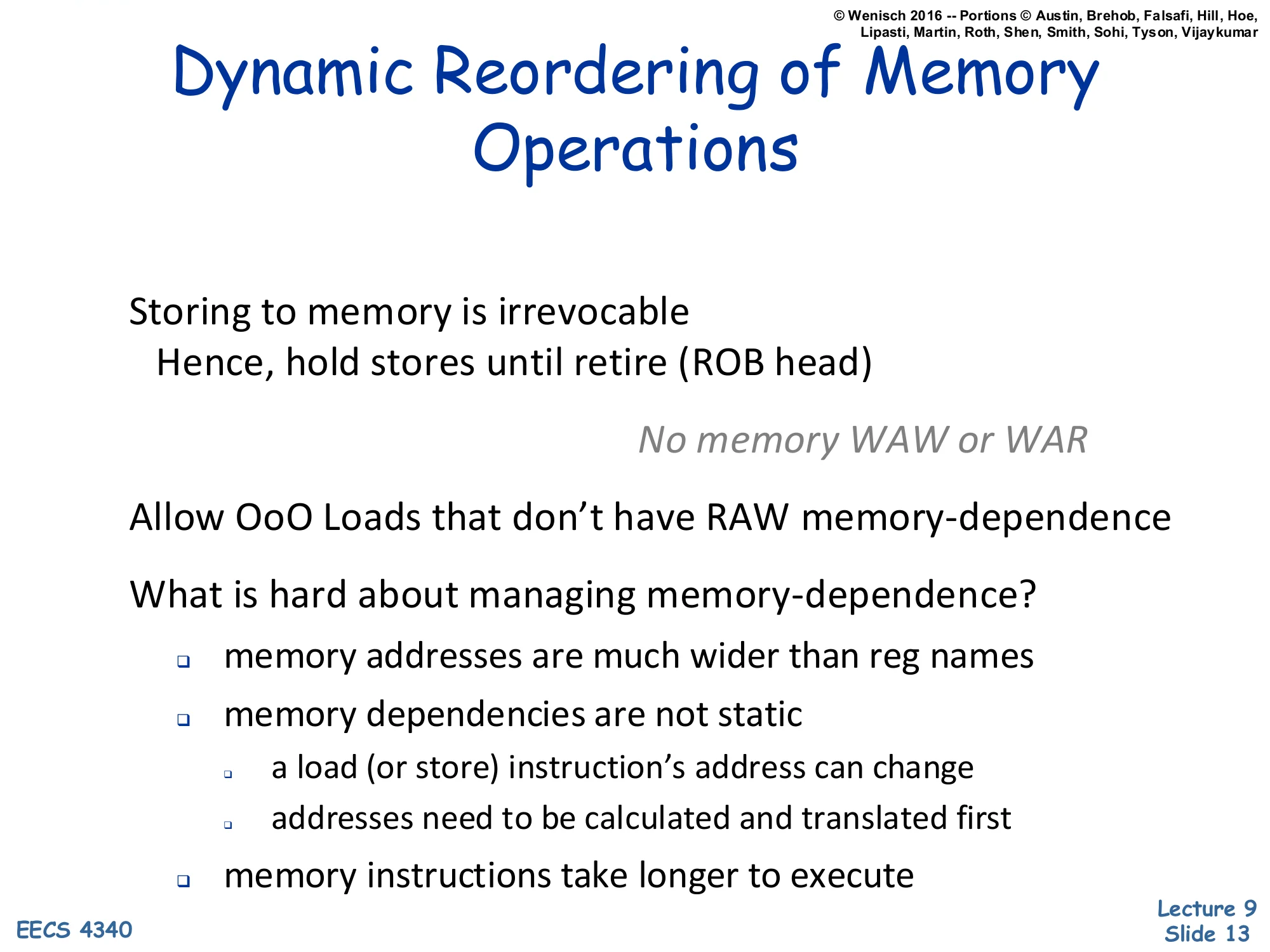 Dynamic Reordering of Memory Operations (slide 13)