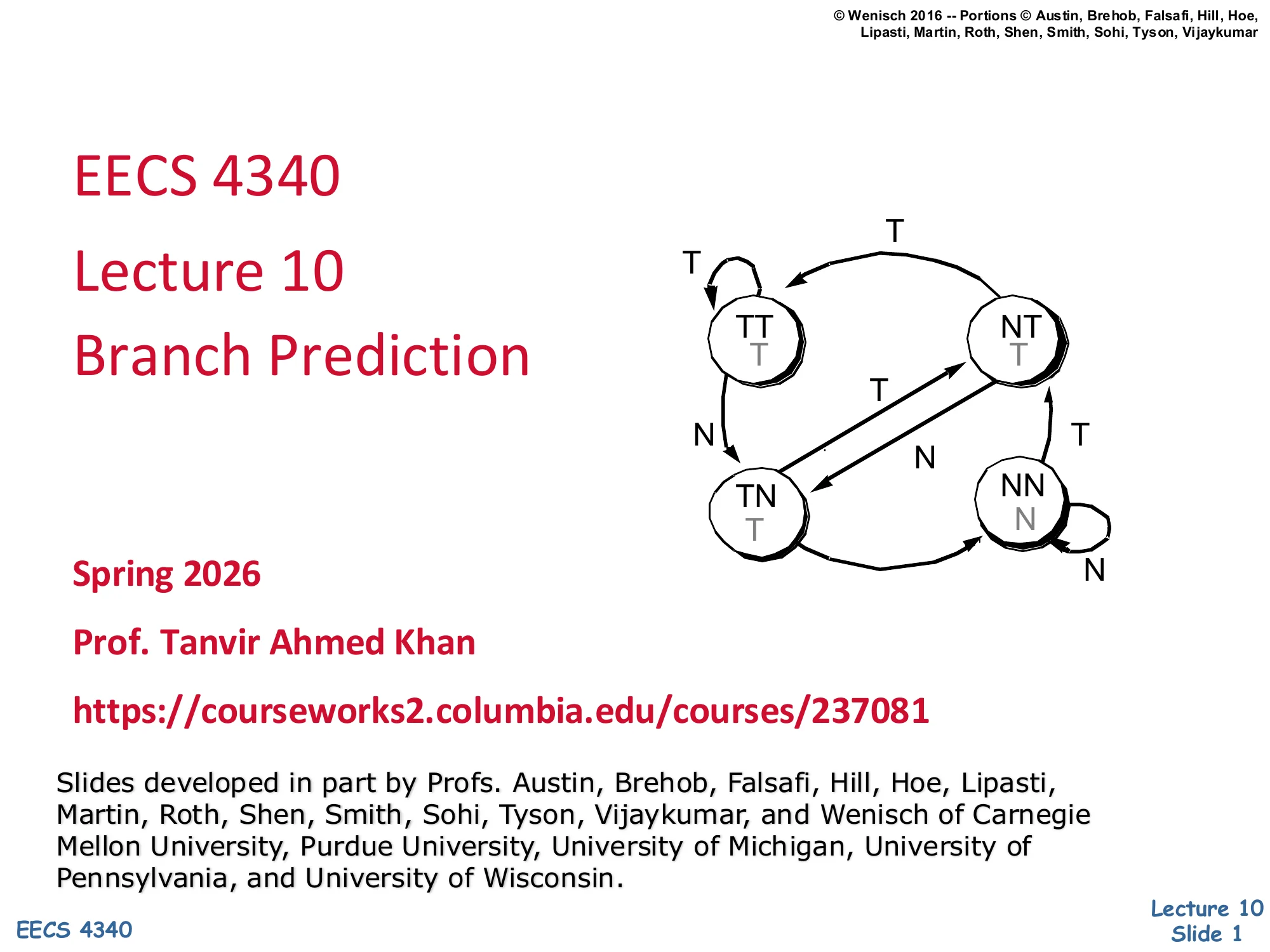 CSEE 4340 Lecture 10 — Branch Prediction (slide 1)