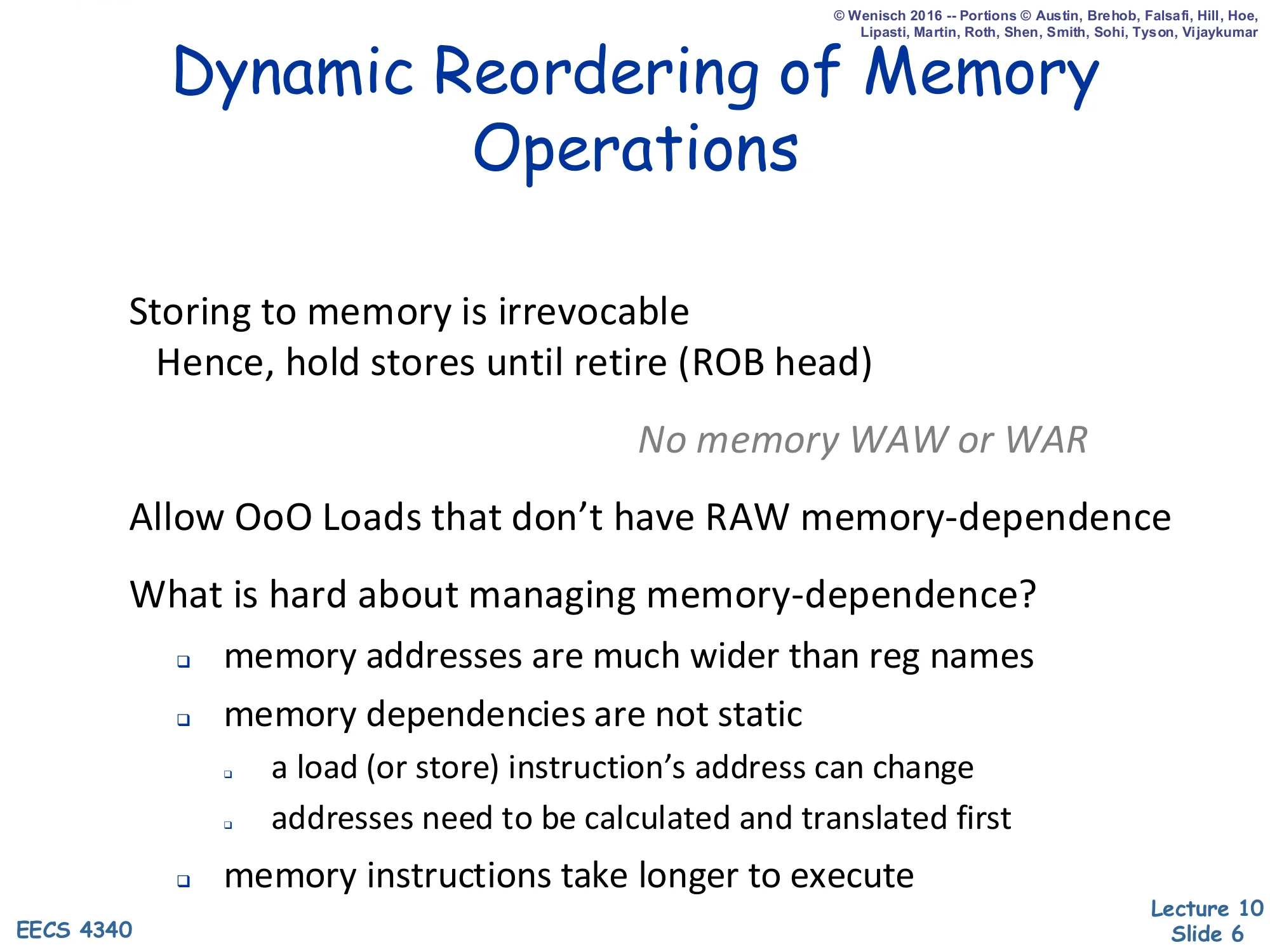 Dynamic Reordering of Memory Operations (slide 6)