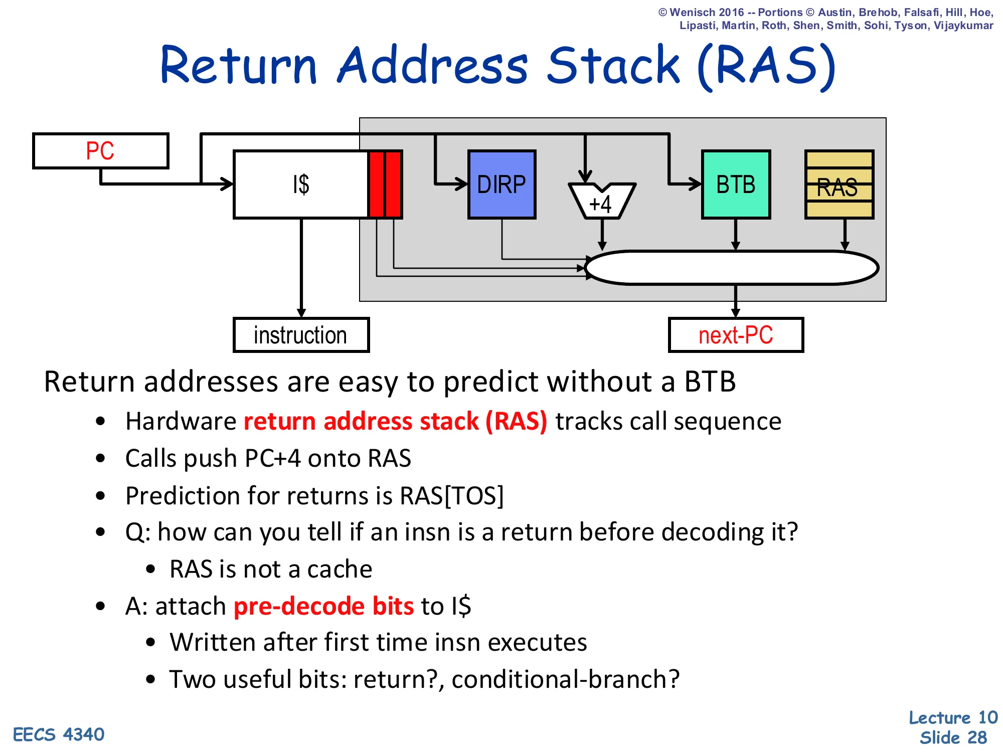 Return Address Stack (RAS) (slide 28)