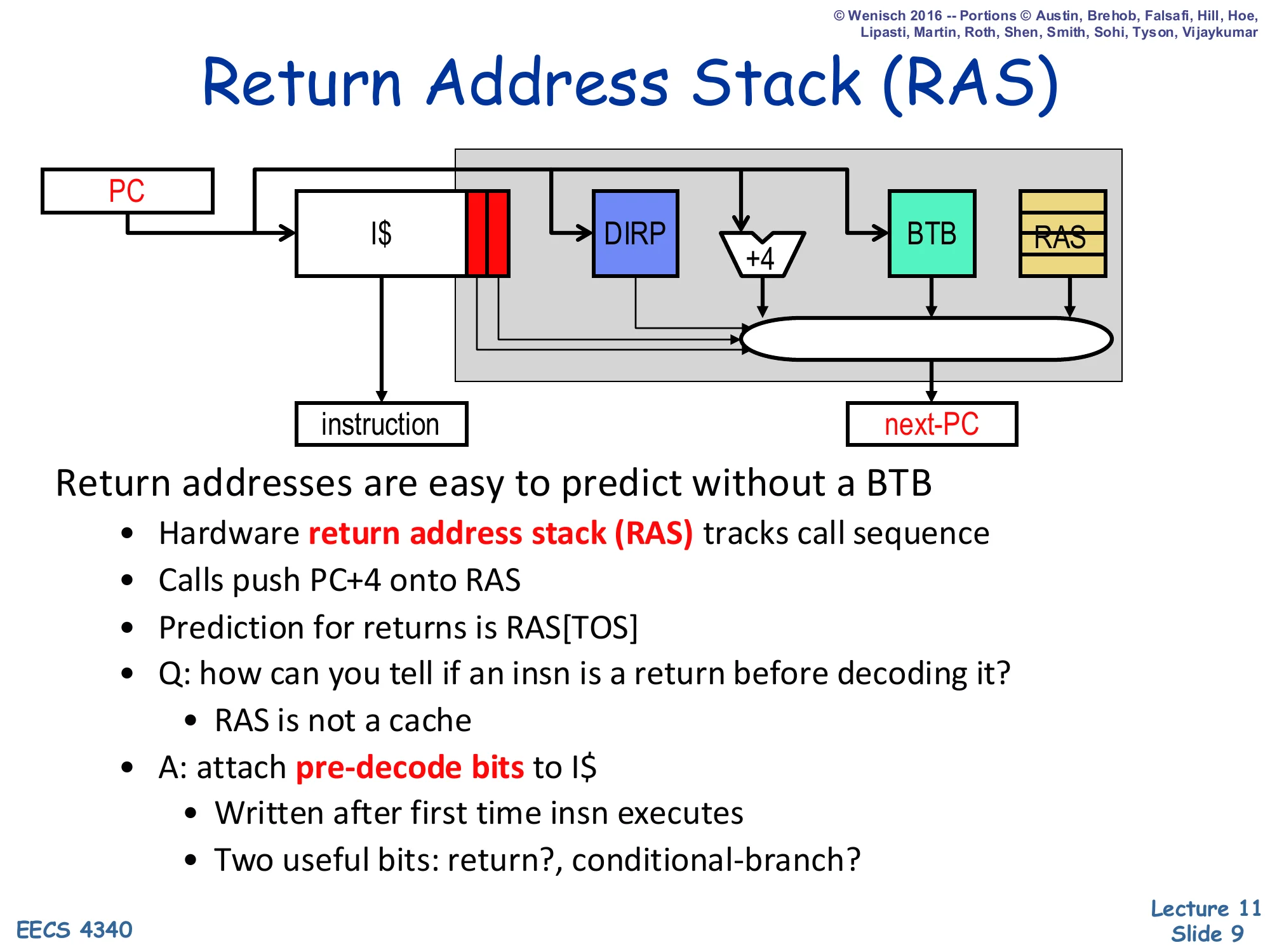 Return Address Stack (RAS) (slide 9)
