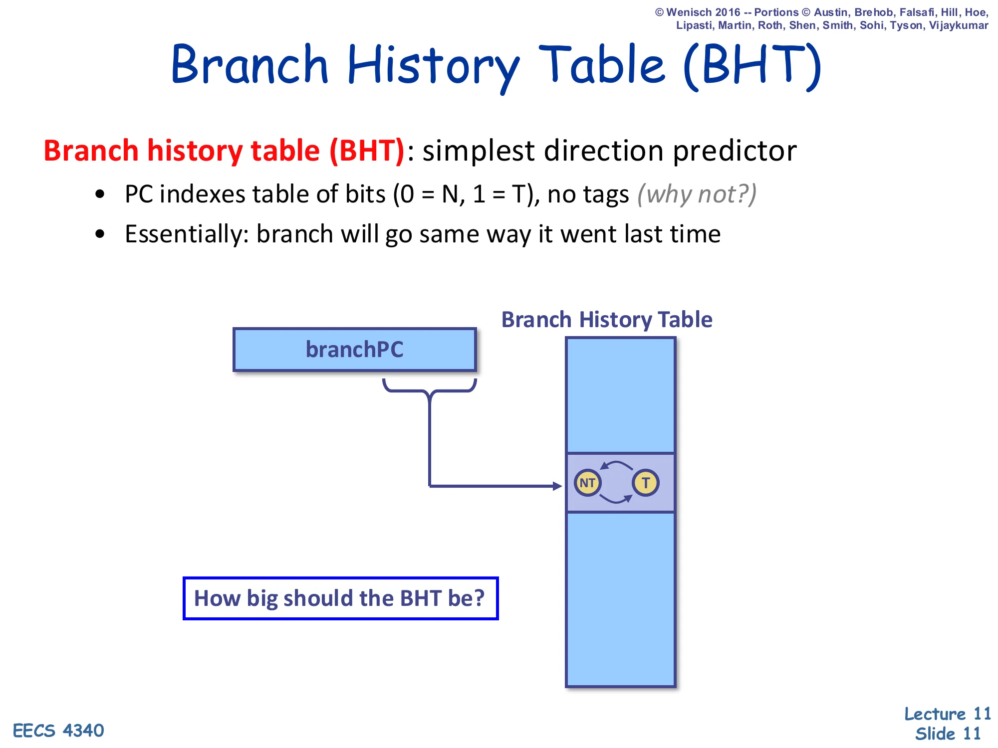 Branch History Table (BHT) (slide 11)