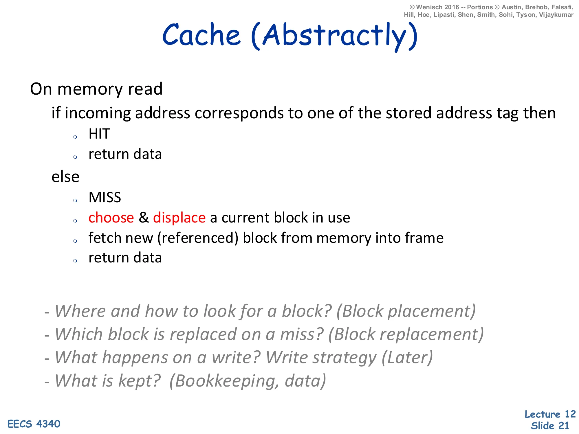 Cache (Abstractly) — Lookup Algorithm (slide 21)
