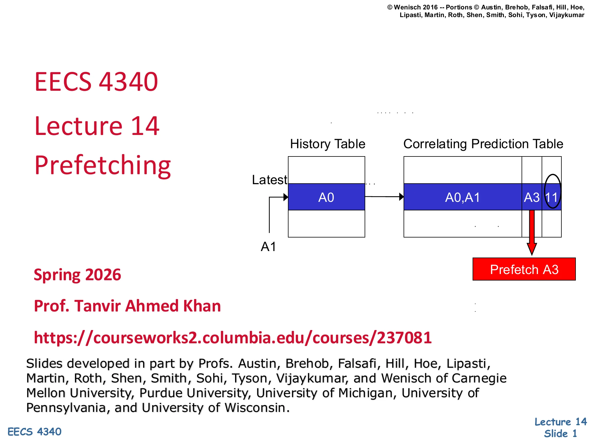 CSEE 4340 Lecture 14 — Prefetching (slide 1)