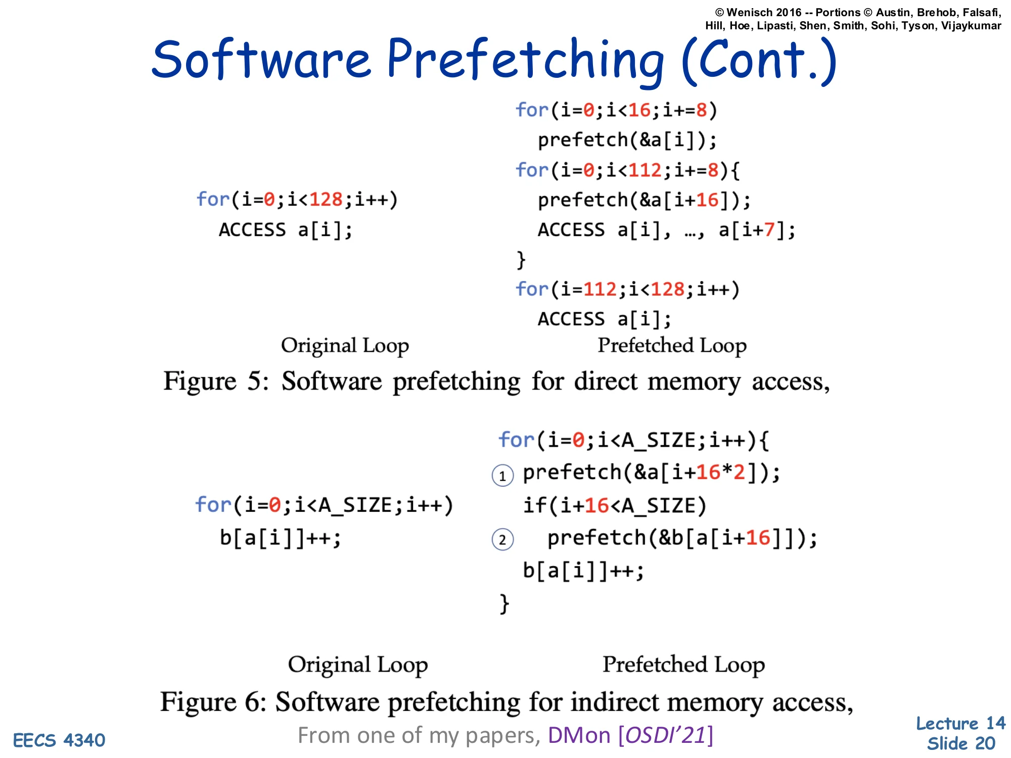 Software Prefetching (Cont.) — DMon Examples (slide 20)