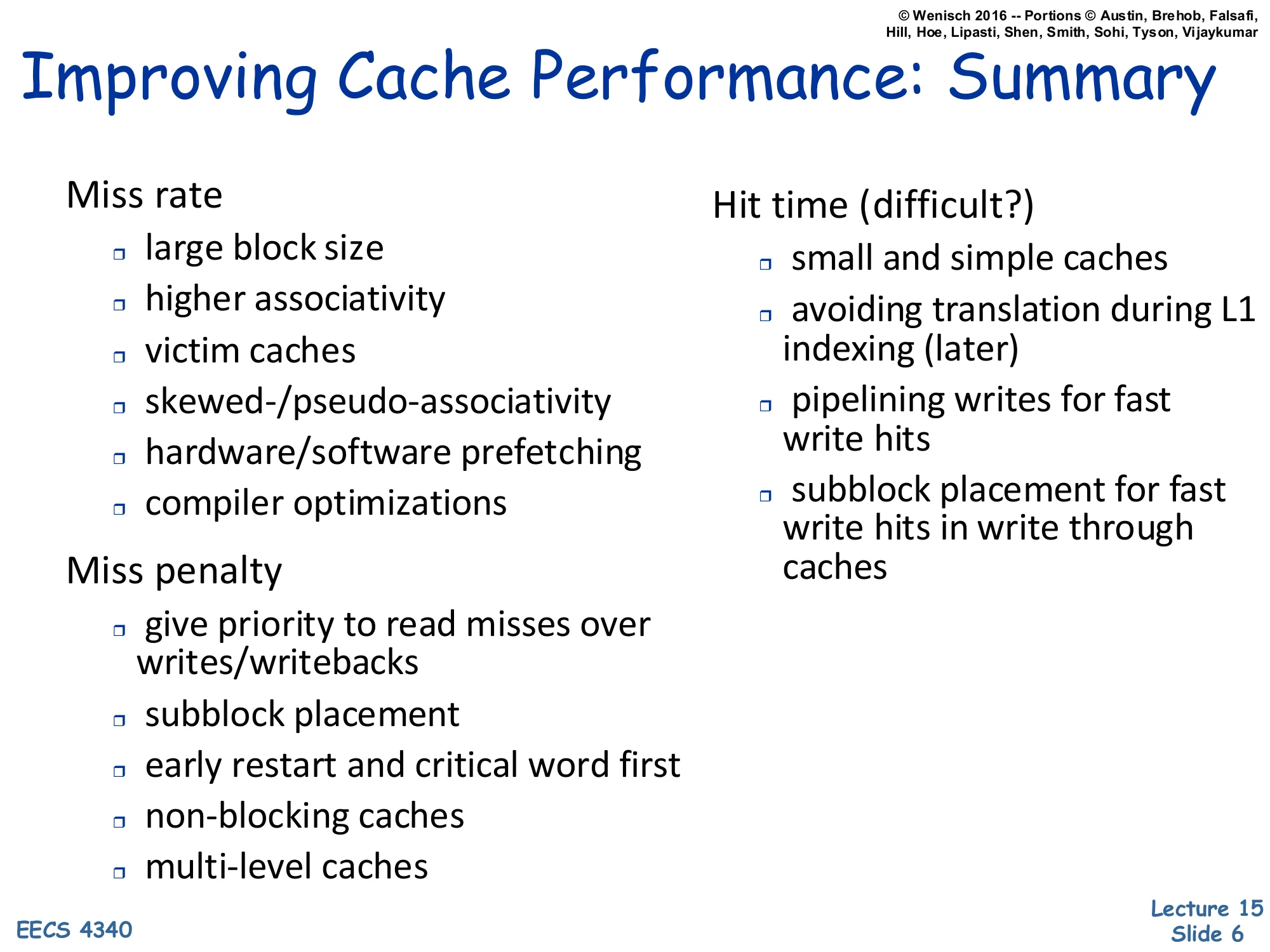 Improving Cache Performance: Summary (slide 6)