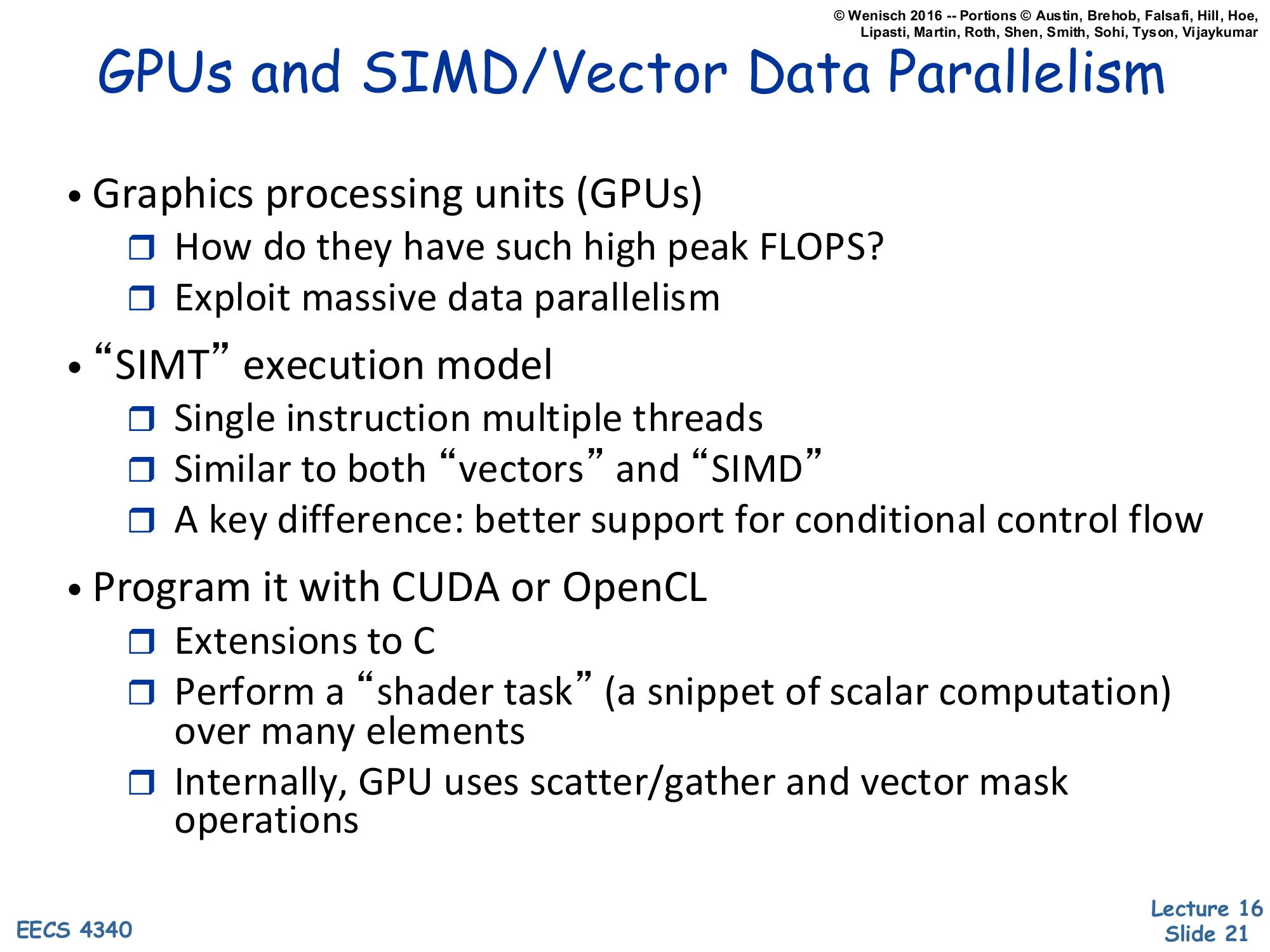 GPUs and SIMD/Vector Data Parallelism (slide 21)