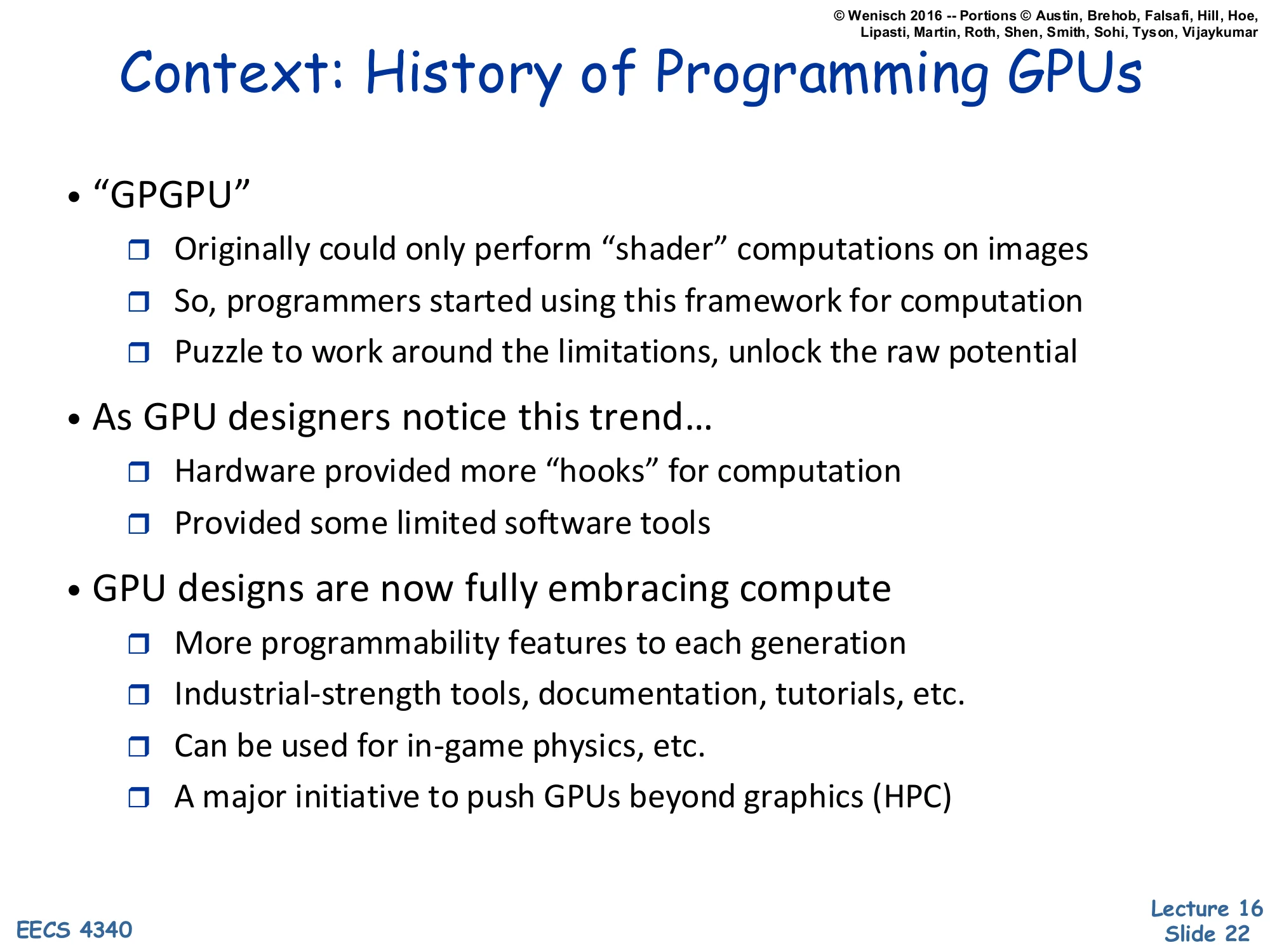 Context: History of Programming GPUs (slide 22)