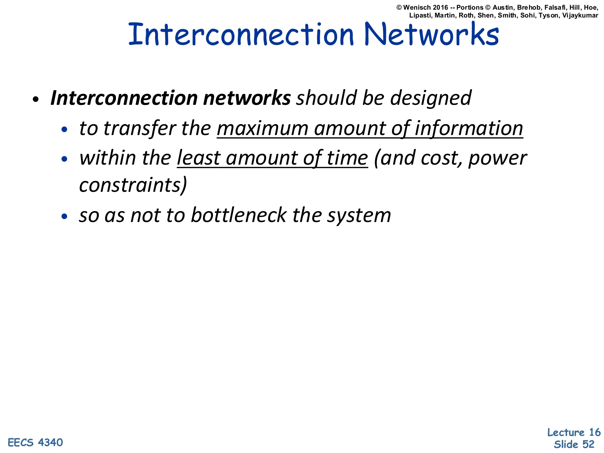 Interconnection Networks — Design Goals (slide 52)