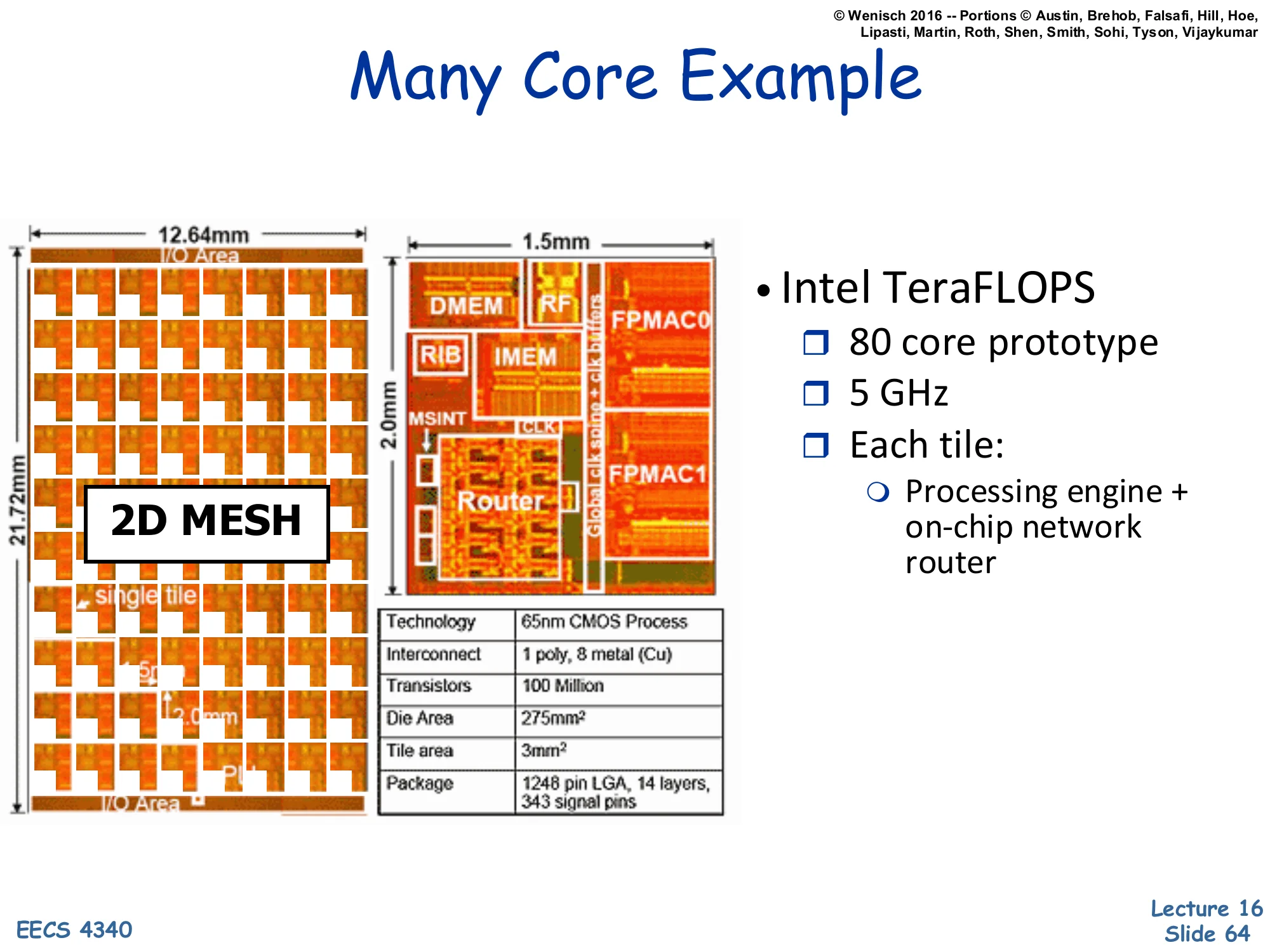 Many Core Example — Intel TeraFLOPS (slide 64)